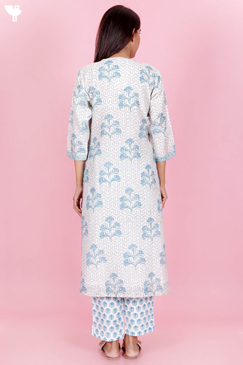 Chanderi Silk Kurta Pant And Dupatta Set In Block Print